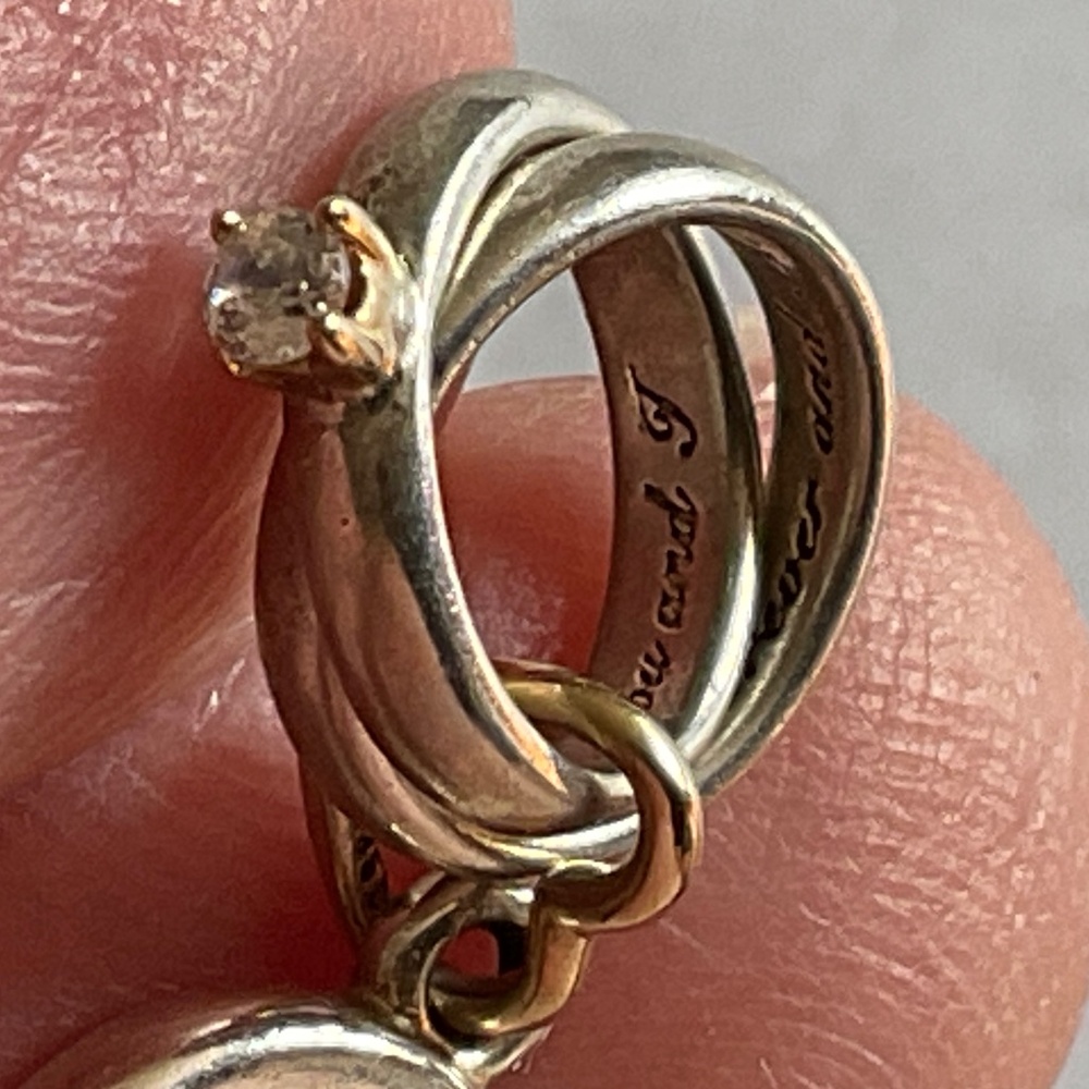 Pandora two tone double rings charm 14k gold and diamond - Picture 11 of 13
